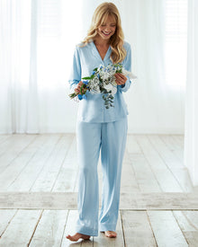  Pastel Blue Lace Trim Long Pyjama Set Chelsea Peers