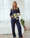 Navy Lace Trim Long Pyjama Set Chelsea Peers