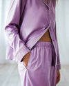 Lavender Satin Lace Trim Long Pyjama Set Chelsea Peers