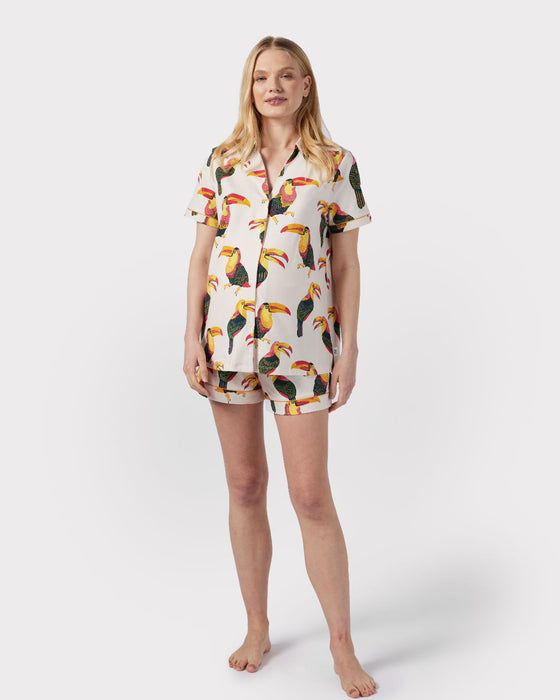 Maternity Organic Cotton Toucan Print Button Up Short Pyjama Set