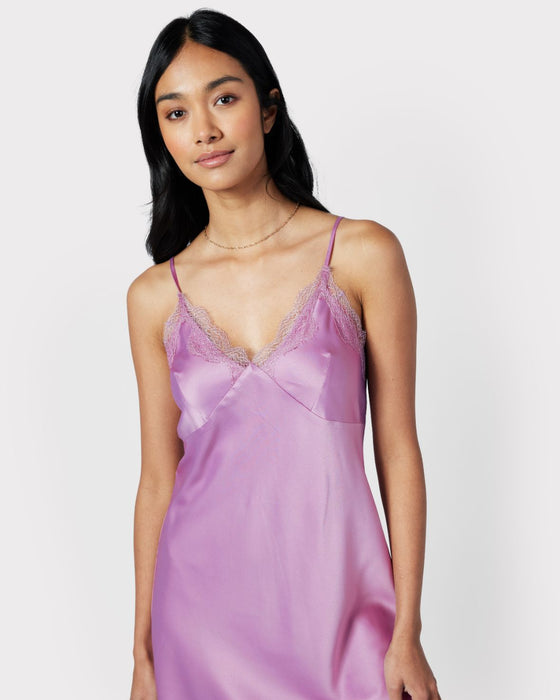 Satin Lace Trim Slip Nightdress - Lavender