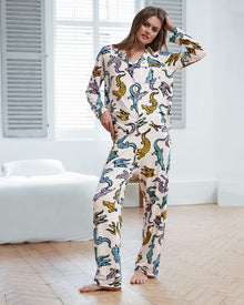  Colourful Crocodiles Print Button Up Long Pyjama Set Chelsea Peers