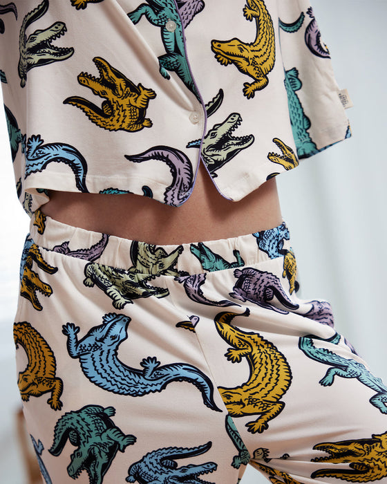 Colourful Crocodiles Print Button Up Long Pyjama Set Chelsea Peers