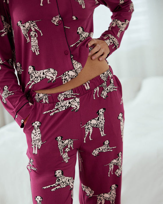 Dalmation Dog Print Button Up Long Pyjama Set Chelsea Peers