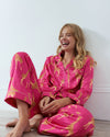 Pink Satin Giraffe Print Long Pyjama Set Chelsea Peers