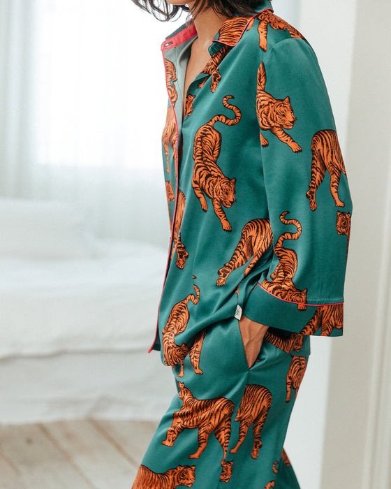 Satin Tiger Print Long Pyjama Set Chelsea Peers