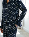 Navy Satin Frill Polka Dot Long Pyjama Set Chelsea Peers