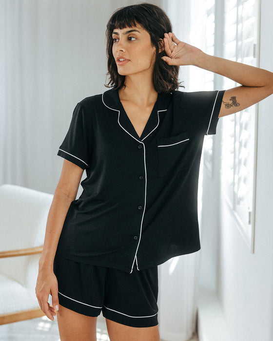 Black TENCELª Modal Short Button Up Pyjama Set Chelsea Peers