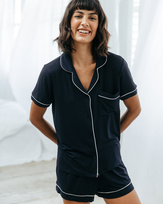 Navy TENCELª Modal Short Button Up Pyjama Set Chelsea Peers