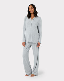  Maternity Modal Button Up Long Pyjama Set - Grey