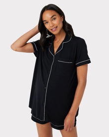  Maternity Modal Button Up Short Pyjama Set - Black