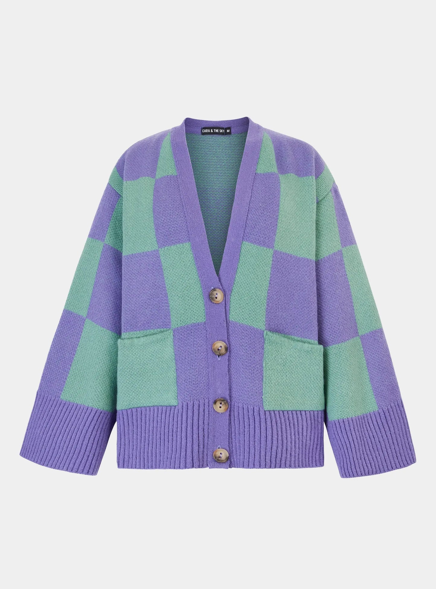 Candice Checked Cardigan With Wide Sleeves - Purple & Green Cara & The Sky