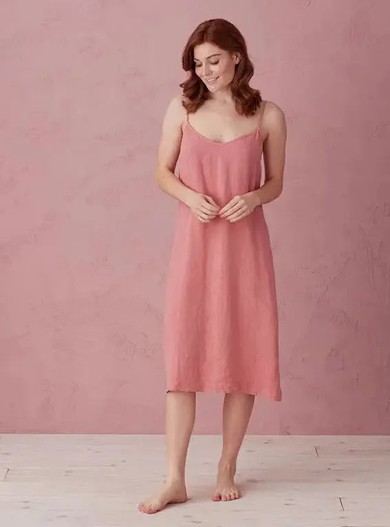 Canyon Pink Alice 100% Linen Cami Nightie The Secret Linen Store