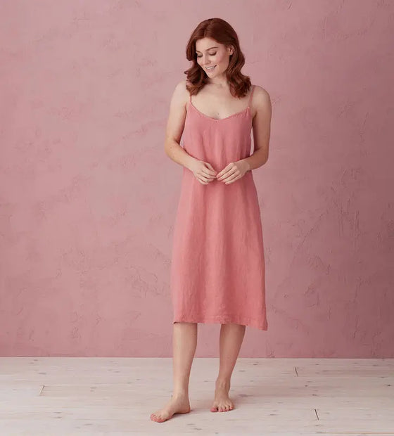 Canyon Pink Alice 100% Linen Cami Nightie The Secret Linen Store