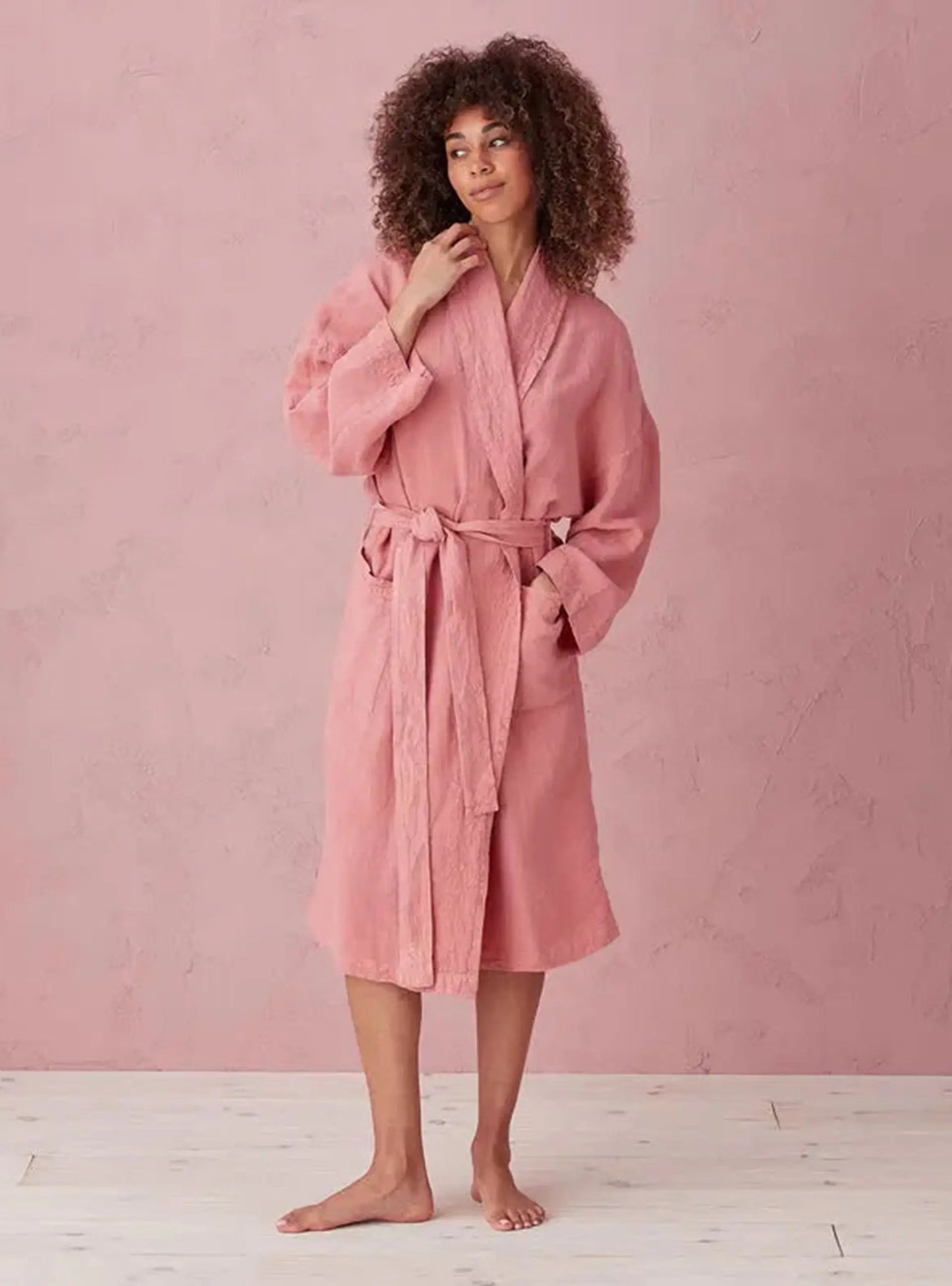 Canyon Pink Layla 100% Women's Linen Robe The Secret Linen Store