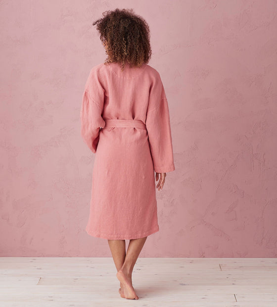 Canyon Pink Layla 100% Linen Robe The Secret Linen Store