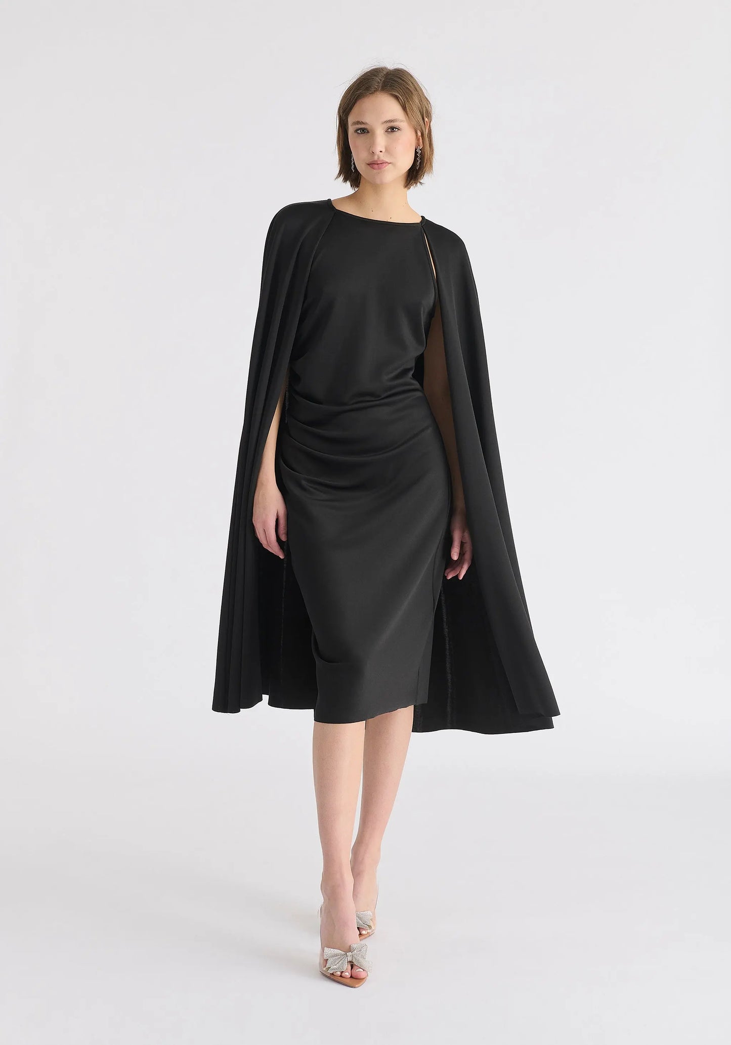 Cape Sleeves Dress With Waist Details Paisie