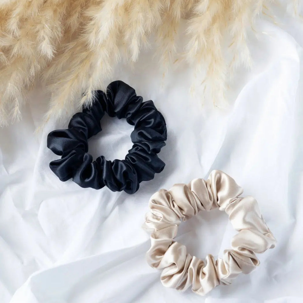 Mulberry Silk Classic Scrunchie in Black/Champagne Liv Lindley Silk Studio