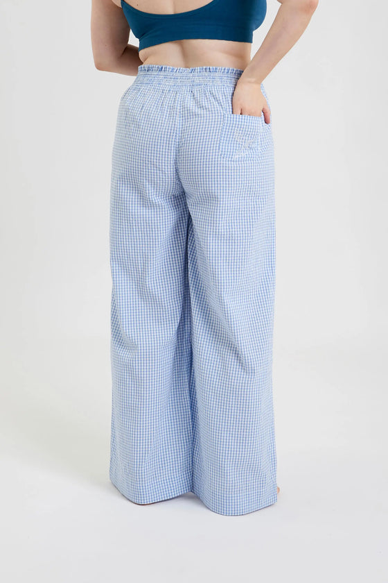 Chicory Check Woven-Cotton Pyjama Trousers - Blue Check Peachaus