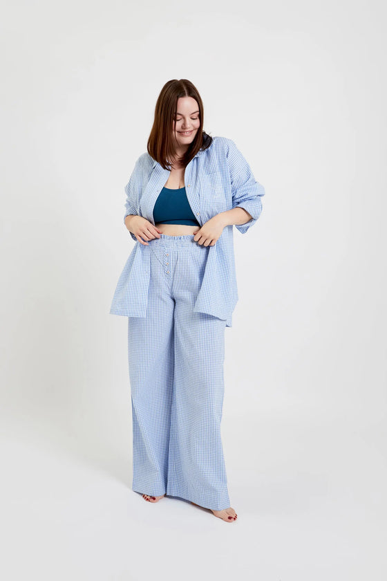 Chicory Check Woven-Cotton Pyjama Trousers - Blue Check Peachaus