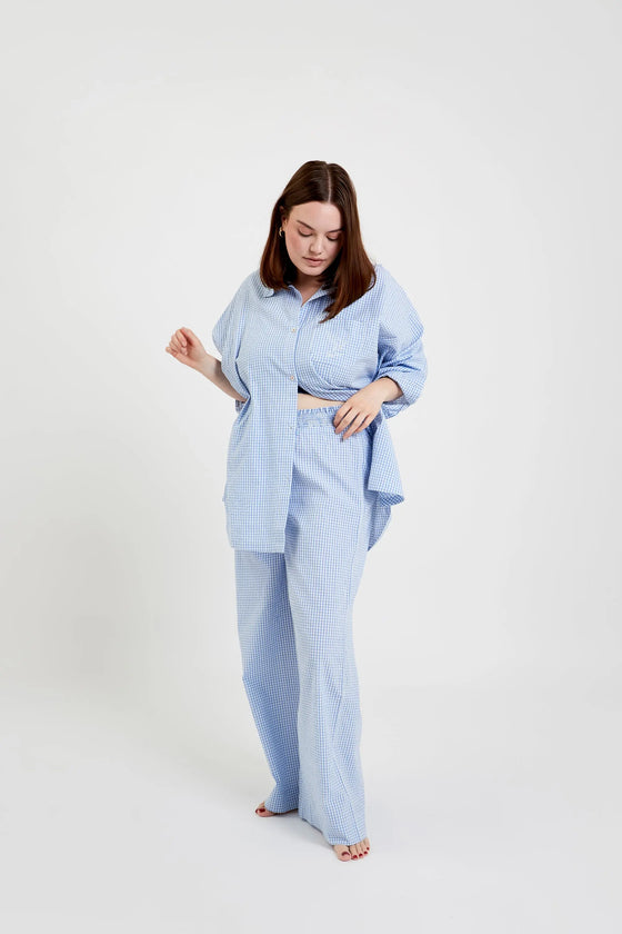 Chicory Check Woven-Cotton Pyjama Trousers - Blue Check Peachaus