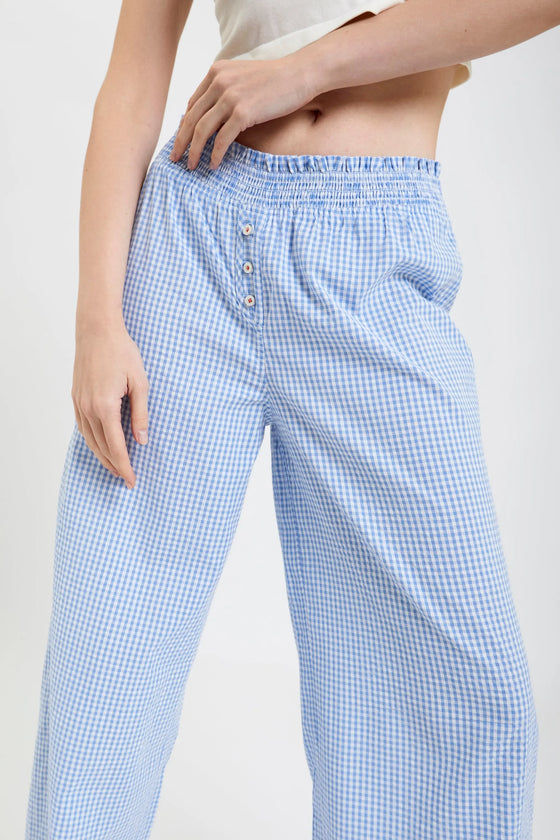 Chicory Check Woven-Cotton Pyjama Trousers - Blue Check Peachaus