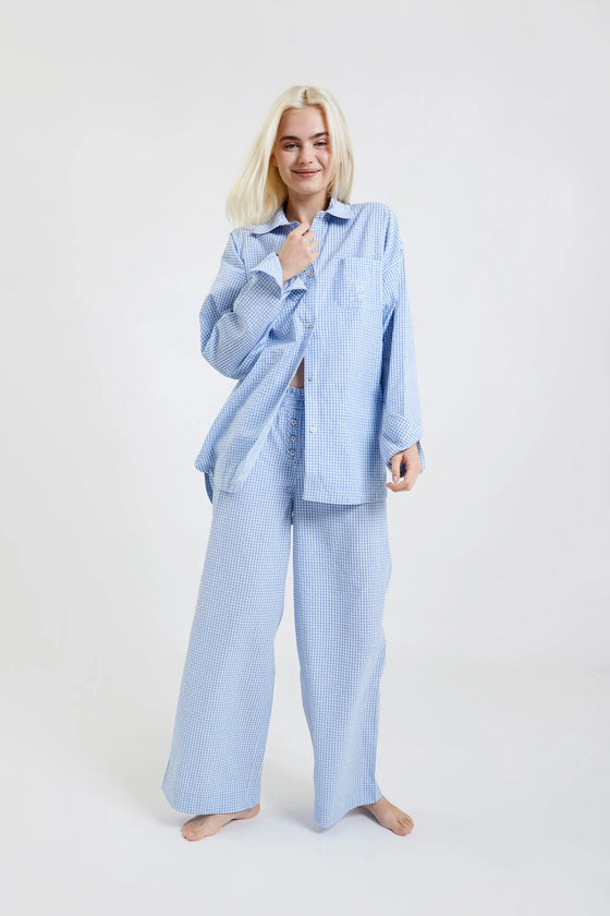 Chicory Check Woven-Cotton Pyjama Trousers - Blue Check Peachaus