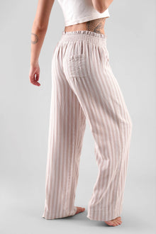  Chicory Striped Woven-Cotton Trousers - Golden Glow Beige Peachaus