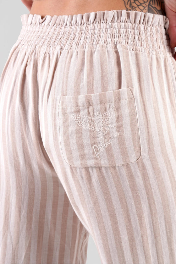 Chicory Striped Woven-Cotton Trousers - Golden Glow Beige Peachaus