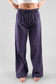  Chicory Striped Woven-Cotton Trousers - Indigo Blue Peachaus