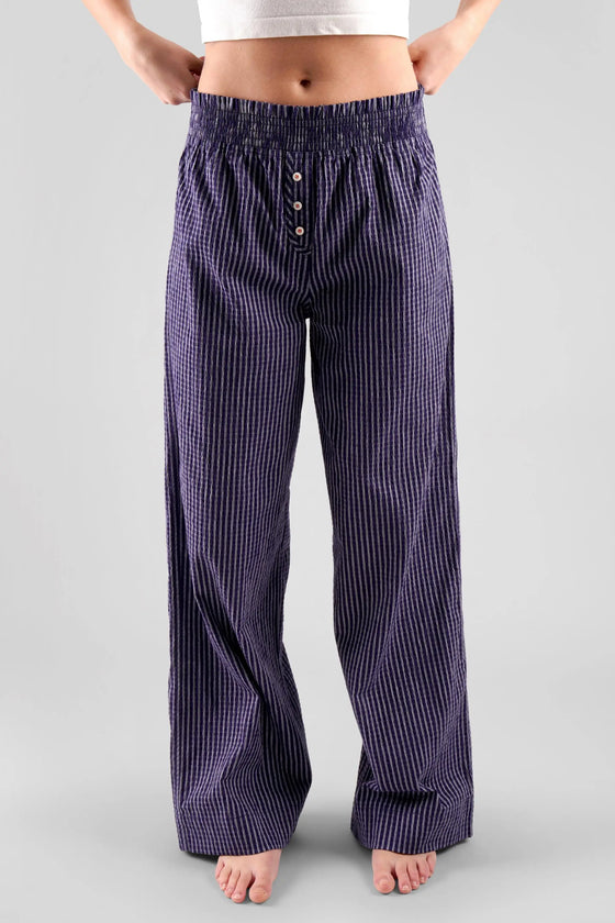 Chicory Striped Woven-Cotton Trousers - Indigo Blue Peachaus