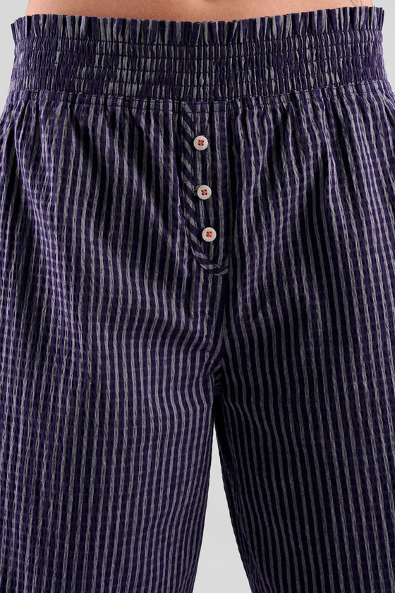 Chicory Striped Woven-Cotton Trousers - Indigo Blue Peachaus