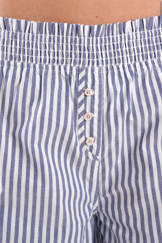 Chicory Striped Woven-Cotton Trousers - Oceanic Blue Peachaus