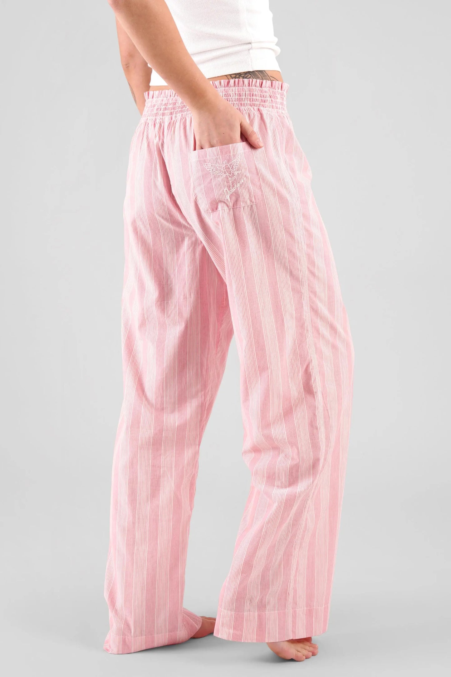 Chicory Striped Woven-Cotton Trousers - Sunset Peach Peachaus