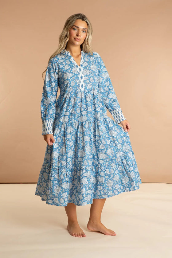 China Blue Paisley Cotton Dress inara