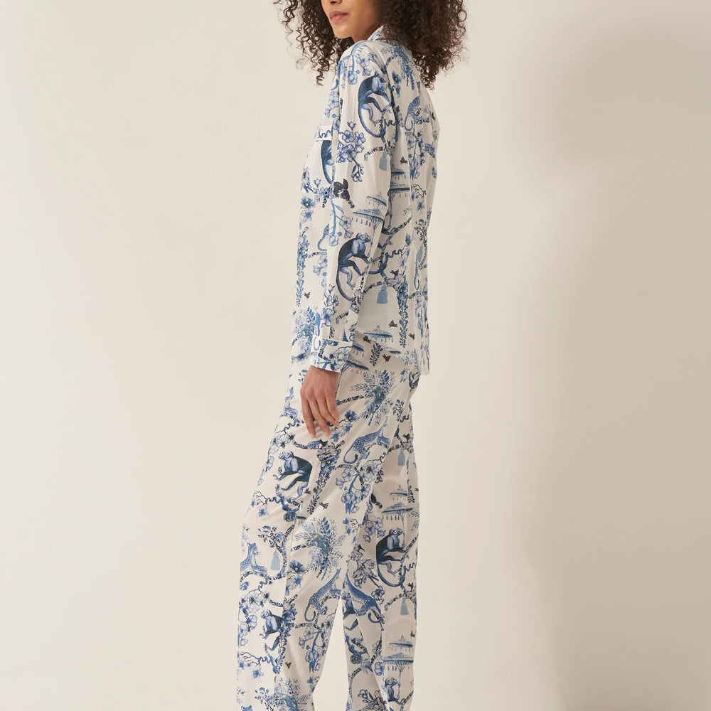 Chinoiserie Whimsy Women's Long Sleeve Organic Cotton Pyjama Trouser Set Myza