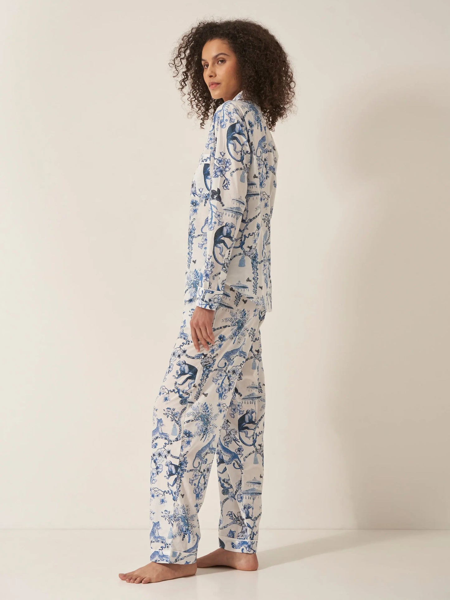 Chinoiserie Whimsy Women's Long Sleeve Organic Cotton Pyjama Trouser Set Myza