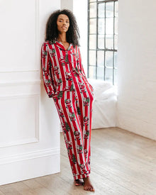  Christmas Santa Stripe Print Women's Long Pyjama Set Chelsea Peers