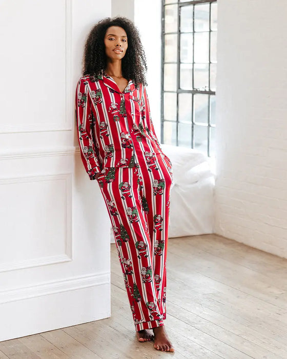 Christmas Santa Stripe Print Women's Long Pyjama Set Chelsea Peers