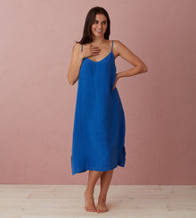  Cobalt Blue Alice 100% Linen Cami Nightie The Secret Linen Store