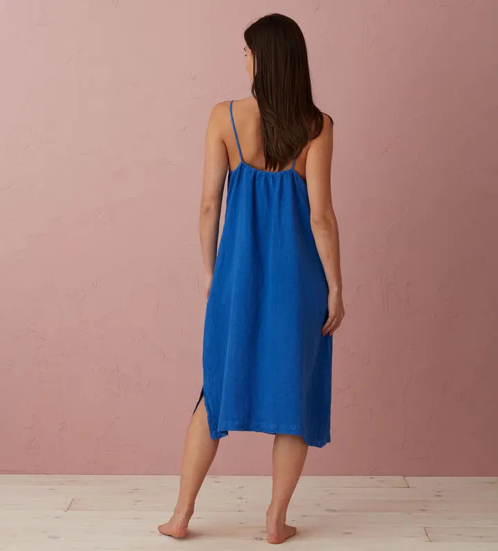 Cobalt Blue Alice 100% Linen Cami Nightie The Secret Linen Store