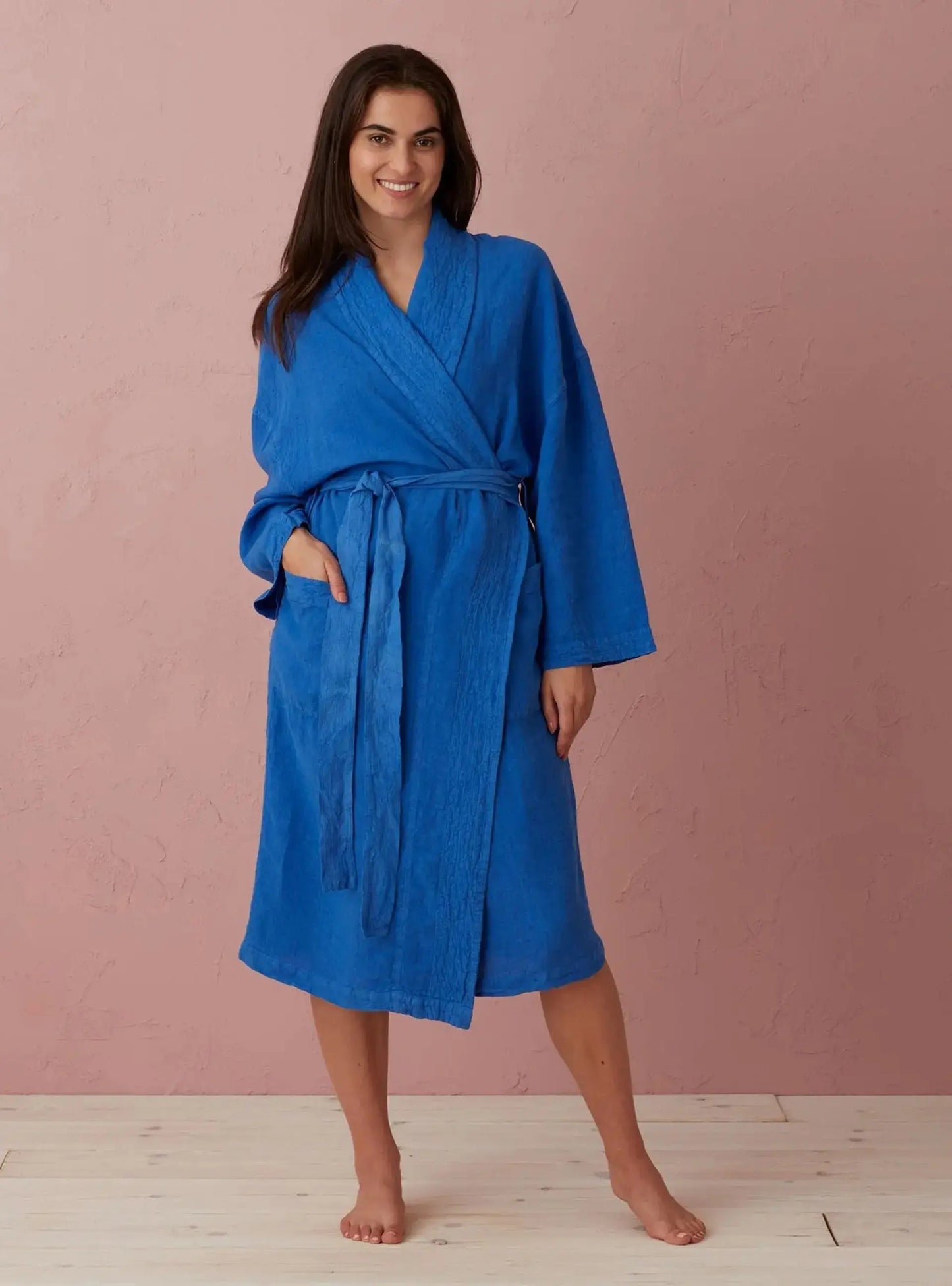 Cobalt Blue Layla Women's 100% Linen Robe The Secret Linen Store