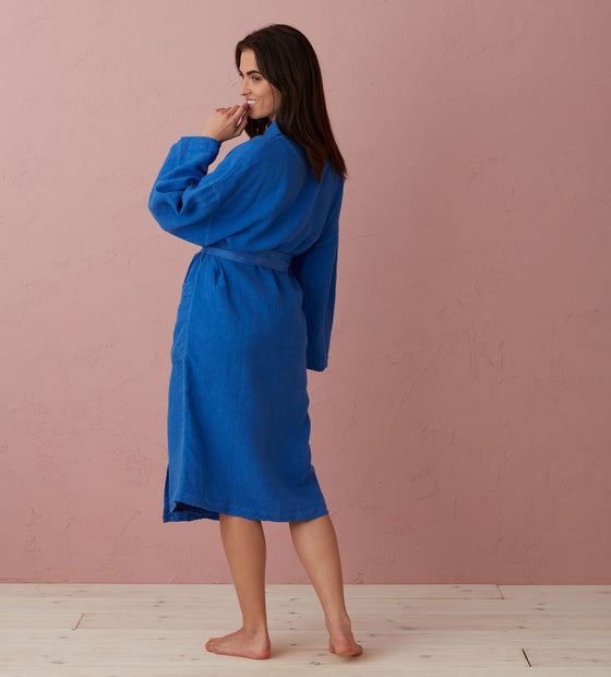 Cobalt Blue Layla 100% Linen Robe The Secret Linen Store