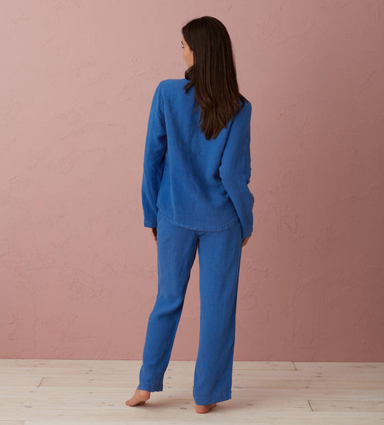 Cobalt Polly 100% Linen Pyjama Top The Secret Linen Store