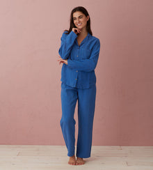  Cobalt Polly 100% Linen Pyjama Top The Secret Linen Store