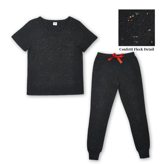 Confetti Black T-Shirt & Trousers Pyjamas Set Tessie Clothing