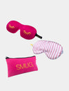 Contoured & Satin Sleep Mask Double Pack & Pink Storage Bag Set - Candy Shop Print & Wink Print, Pink SMUG