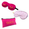 Contoured & Satin Sleep Mask Double Pack & Pink Storage Bag Set - Candy Shop Print & Wink Print, Pink SMUG