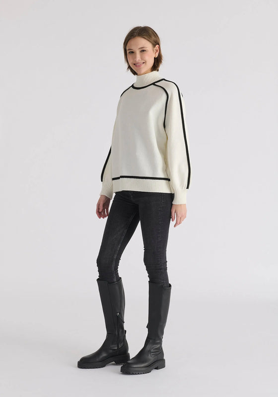 Contrast Stripe Piping Mock Neck Jumper Paisie