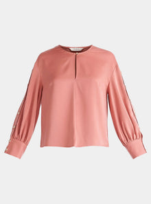  Coral Pink Button Sleeve Blouse Paisie